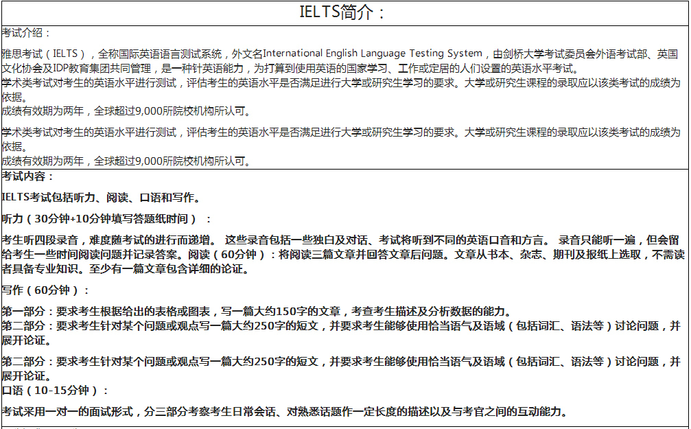 雅思考试简介