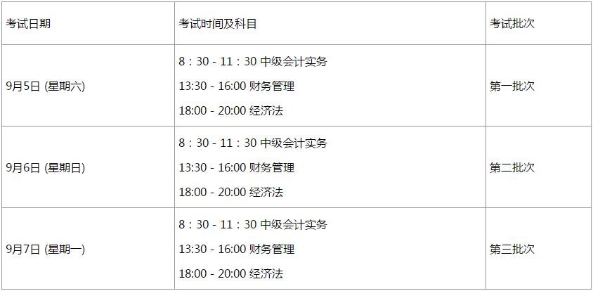 中级会计考试科目时间安排表